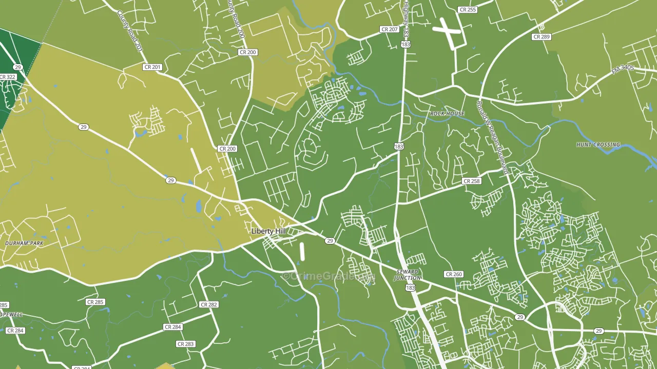 Liberty Hill, TX Map of Vehicle Theft Rates