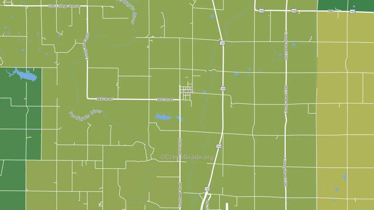 Liberty, KS Map of Vehicle Theft Rates