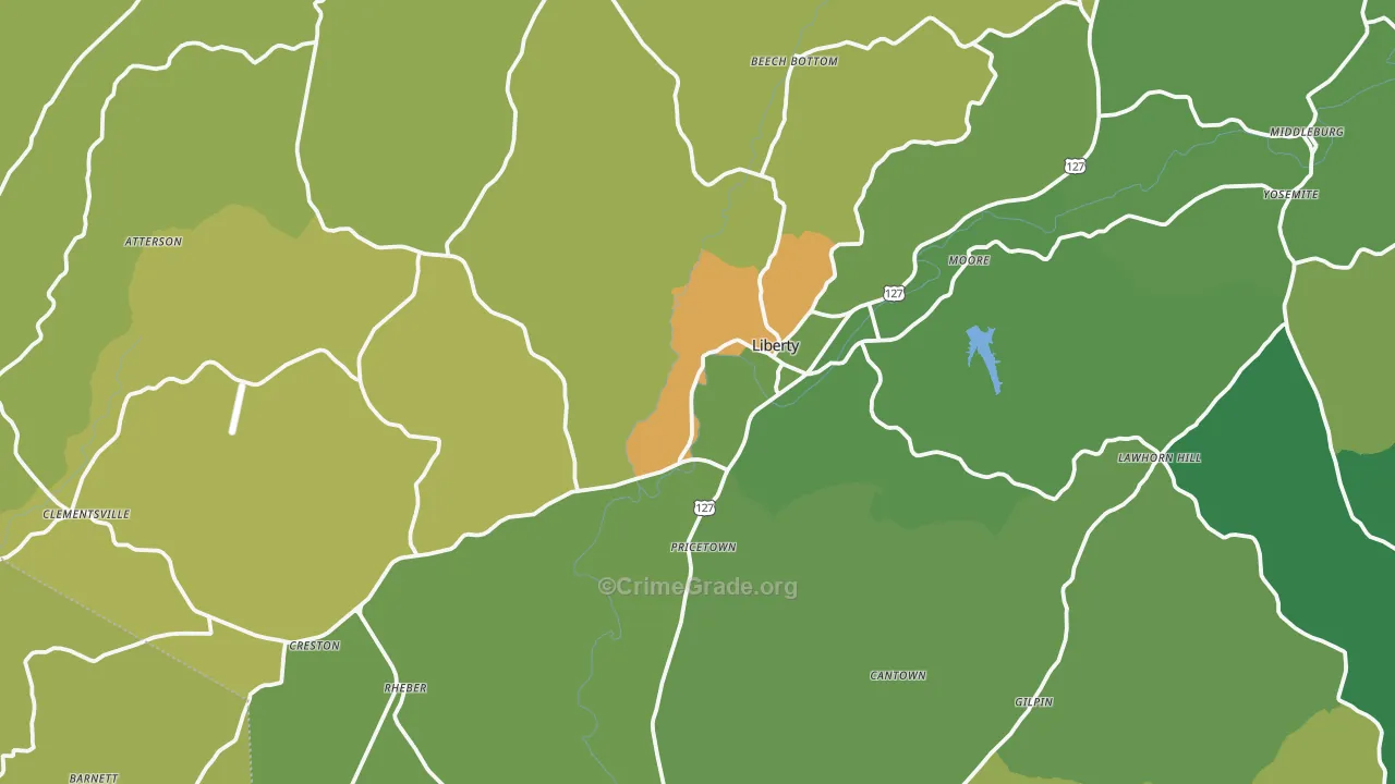 Liberty, KY Map of Vehicle Theft Rates