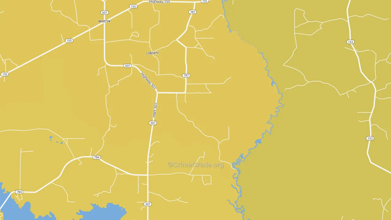 Liberty, LA Map of Vehicle Theft Rates