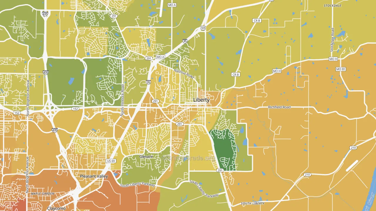 Liberty, MO Map of Vehicle Theft Rates