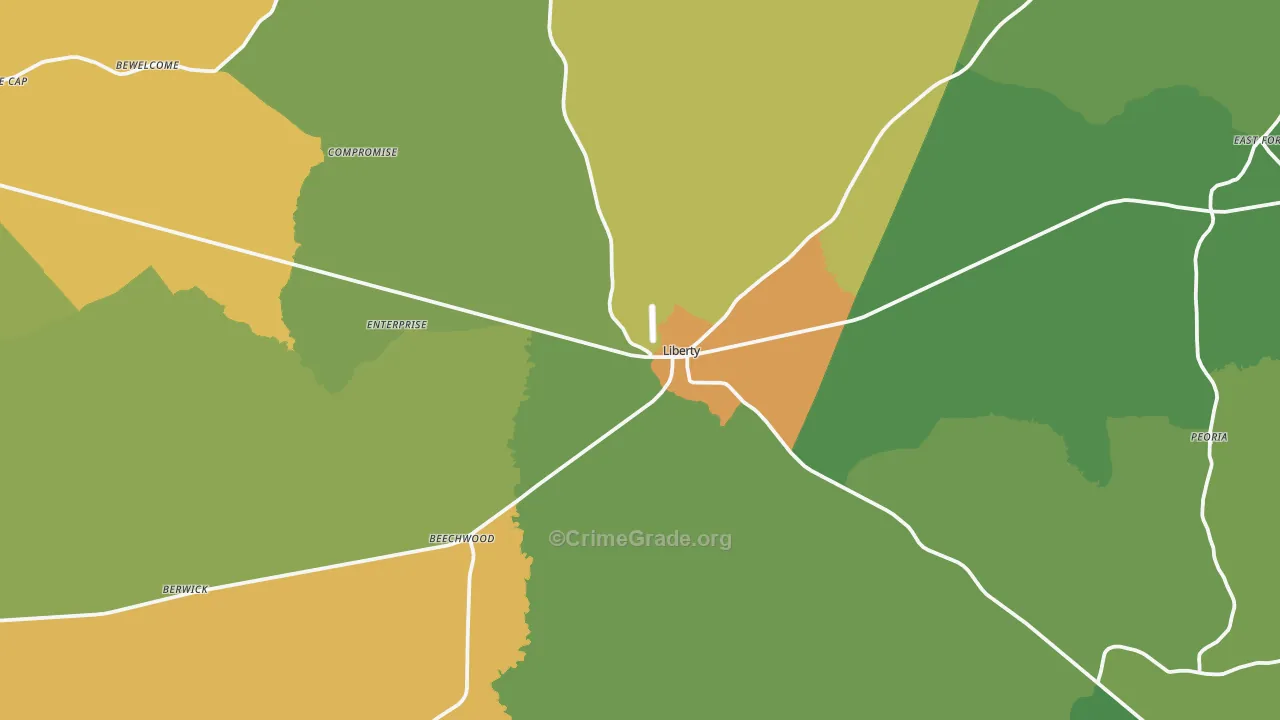 Liberty, MS Map of Vehicle Theft Rates