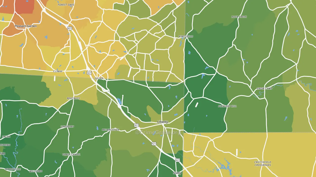 Liberty, NC Map of Vehicle Theft Rates