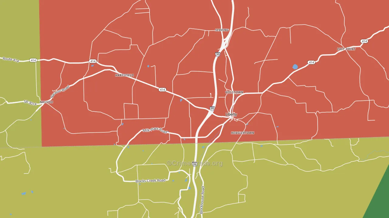 Liberty, PA Map of Vehicle Theft Rates