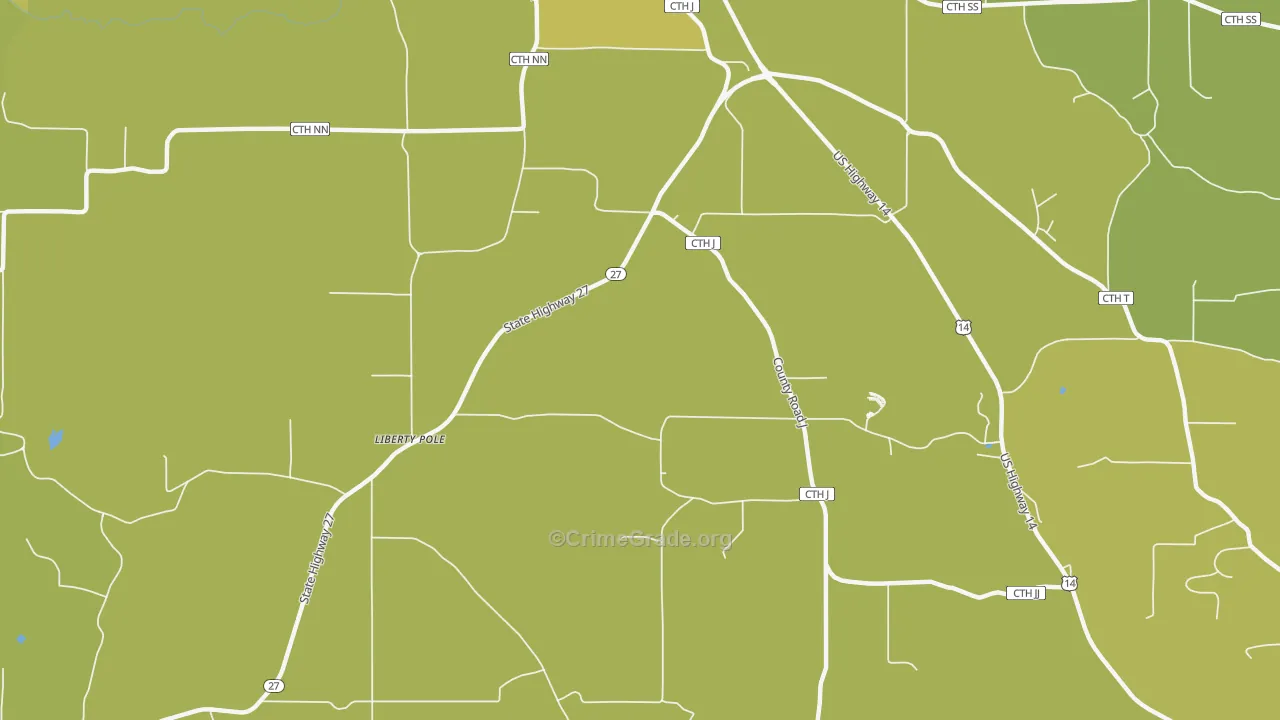 Liberty Pole, WI Map of Vehicle Theft Rates