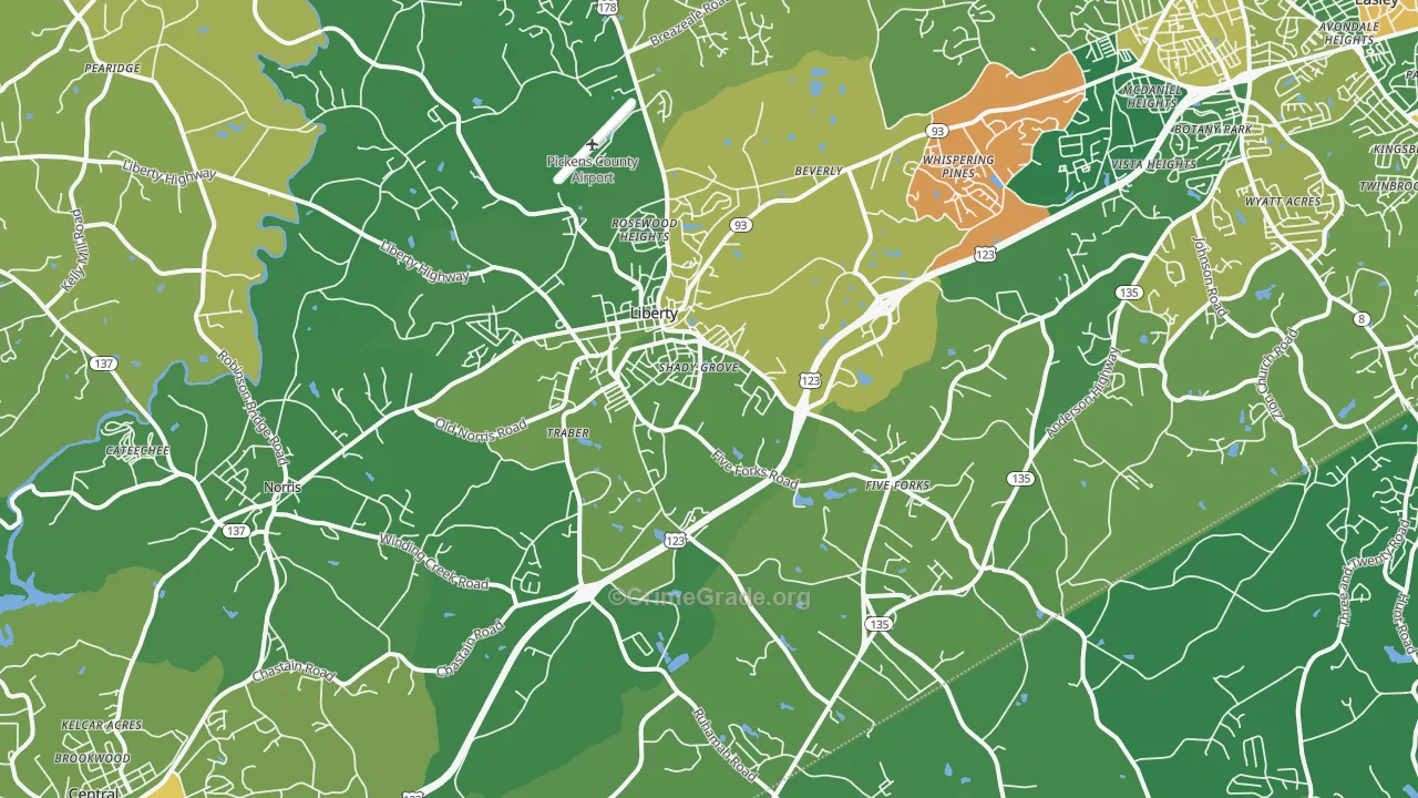 Liberty, SC Map of Vehicle Theft Rates