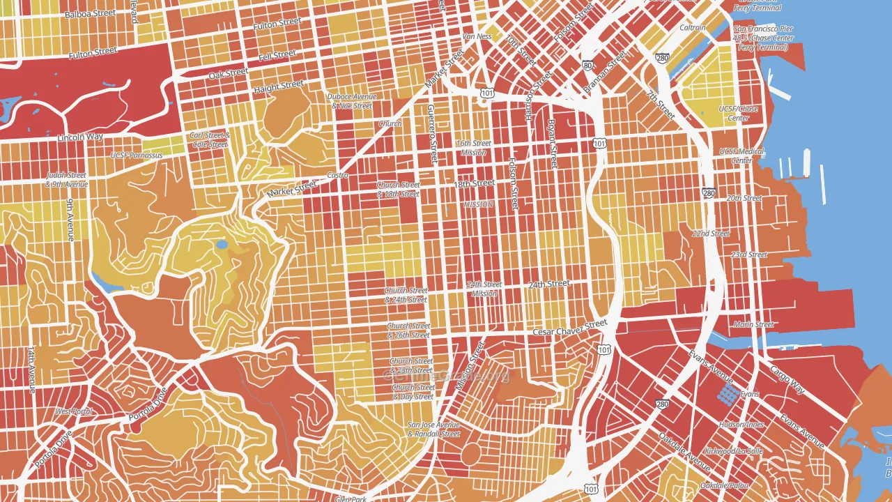 Liberty Street Historic District, San Francisco, CA Map of Vehicle Theft Rates