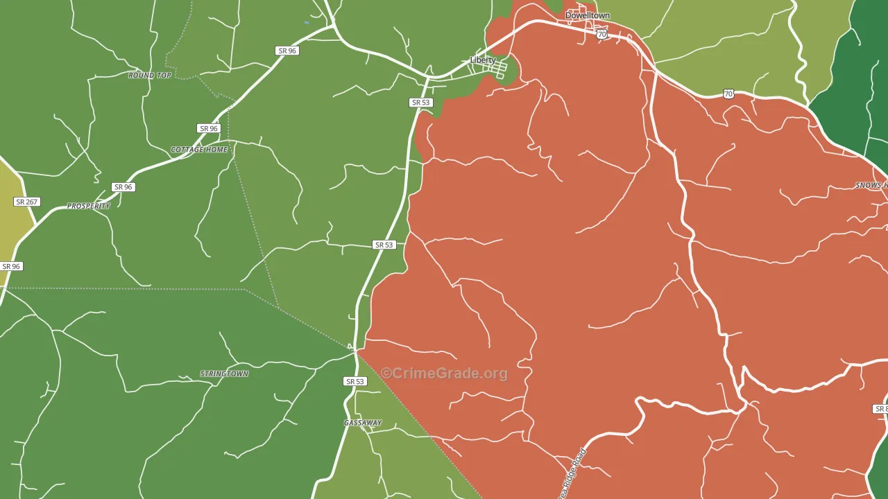 Liberty, TN Map of Vehicle Theft Rates