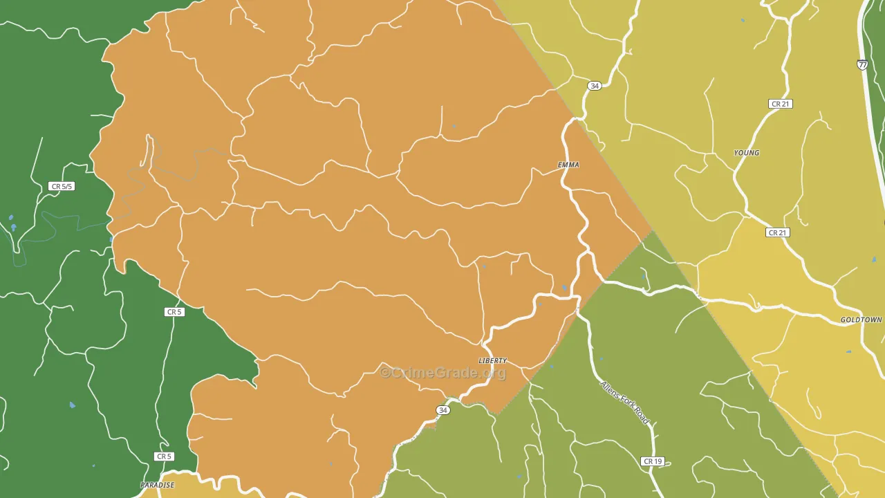 Liberty, WV Map of Vehicle Theft Rates
