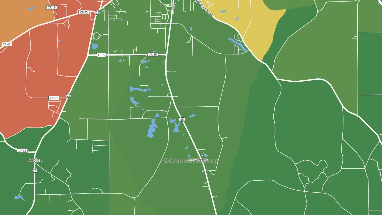 Libertyville, AL Map of Vehicle Theft Rates