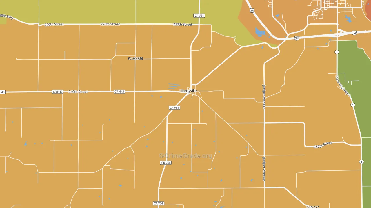 Libertyville, IA Map of Vehicle Theft Rates