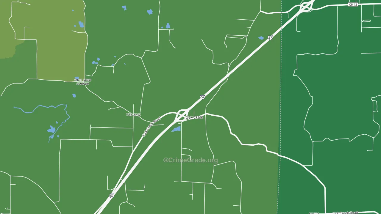 Lick Creek, IL Map of Vehicle Theft Rates