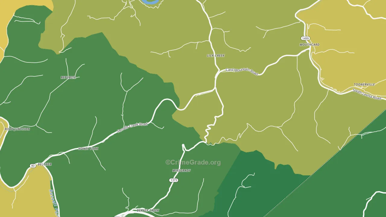 Lick Creek, KY Map of Vehicle Theft Rates
