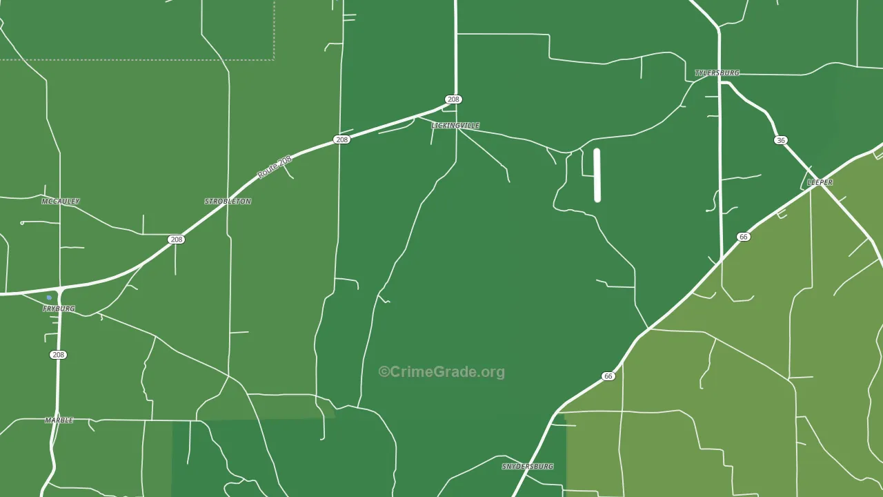 Lickingville, PA Map of Vehicle Theft Rates