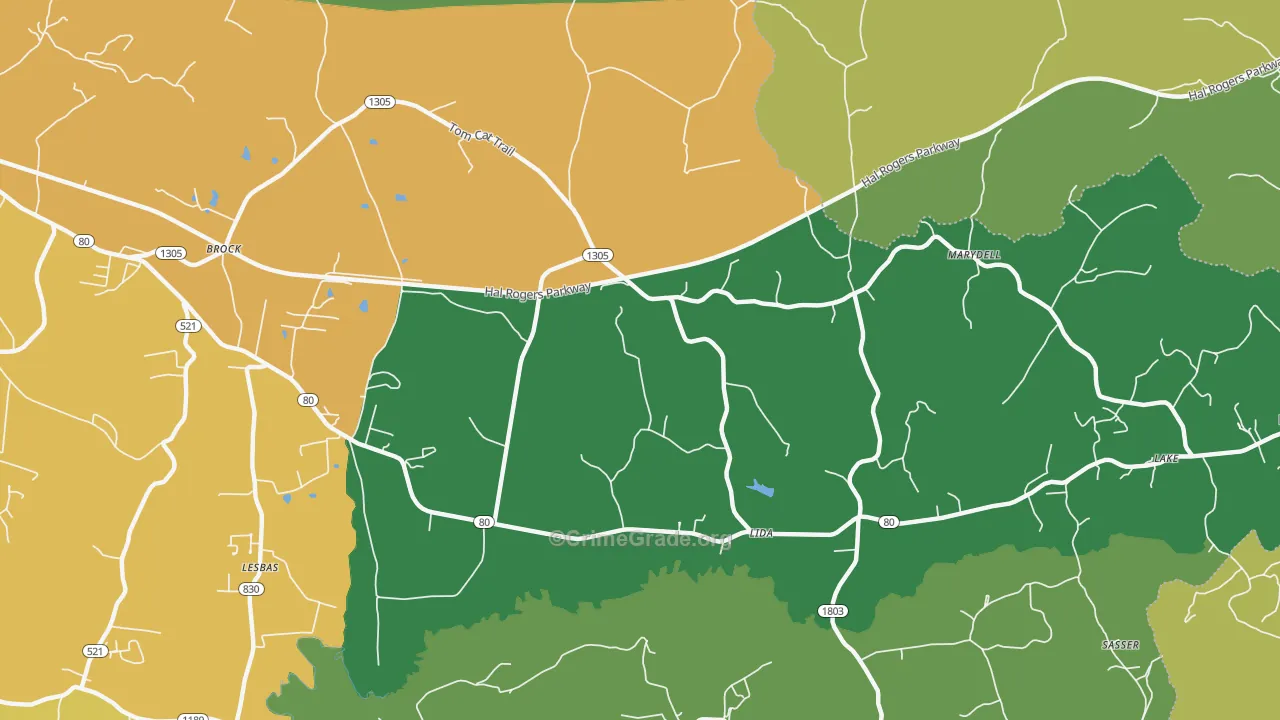 Lida, KY Map of Vehicle Theft Rates