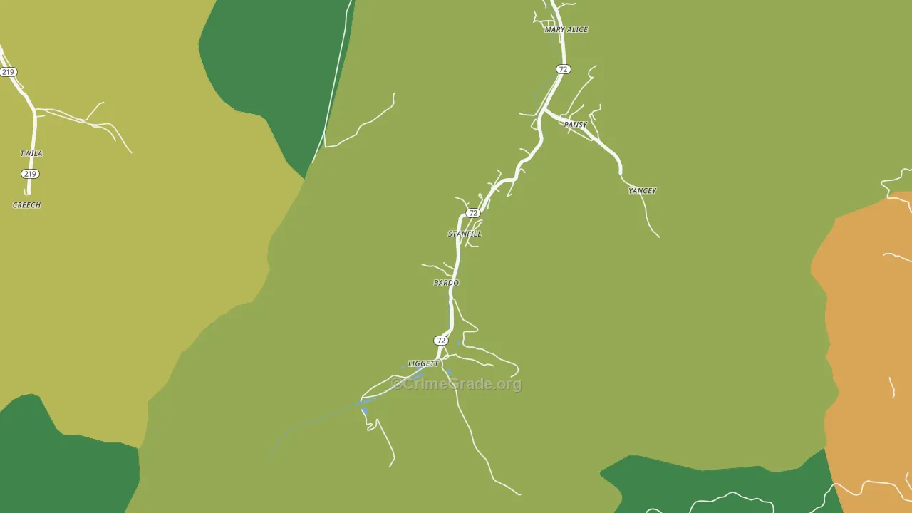 Liggett, KY Map of Vehicle Theft Rates