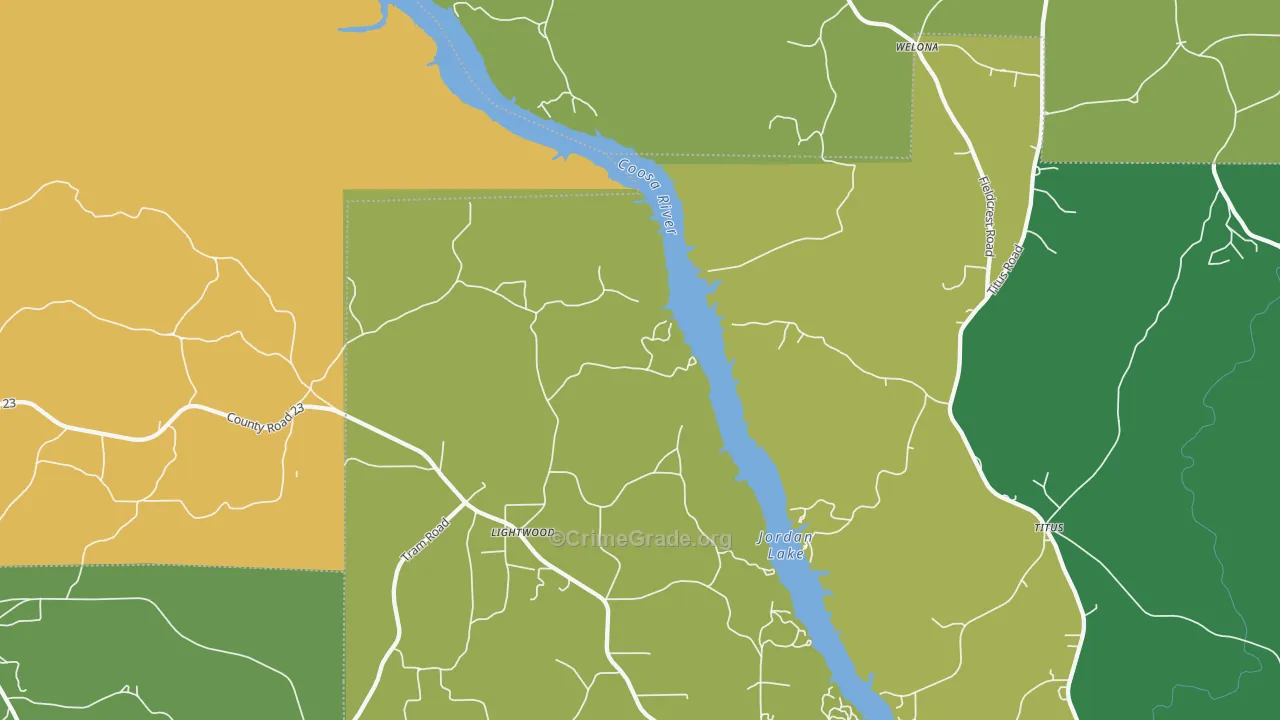 Lightwood, AL Map of Vehicle Theft Rates