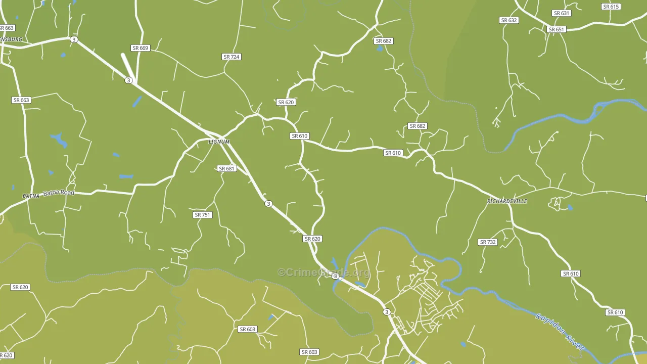 Lignum, VA Map of Vehicle Theft Rates