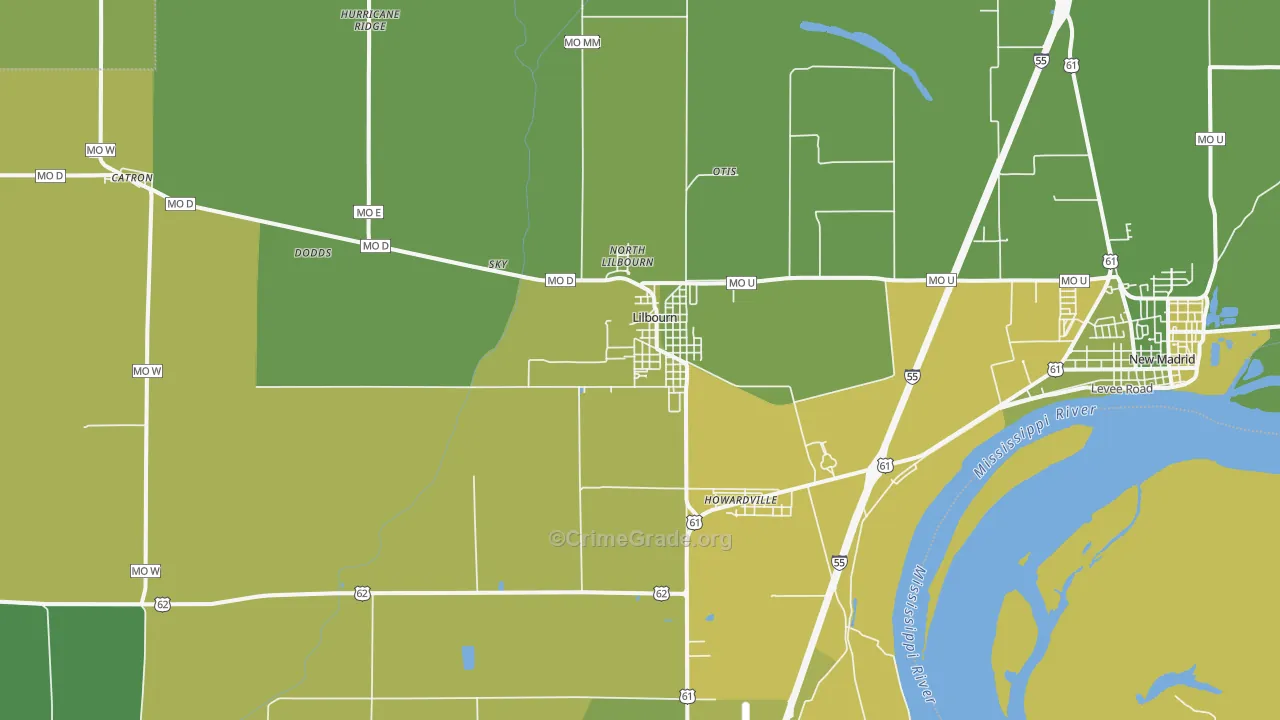 Lilbourn, MO Map of Vehicle Theft Rates