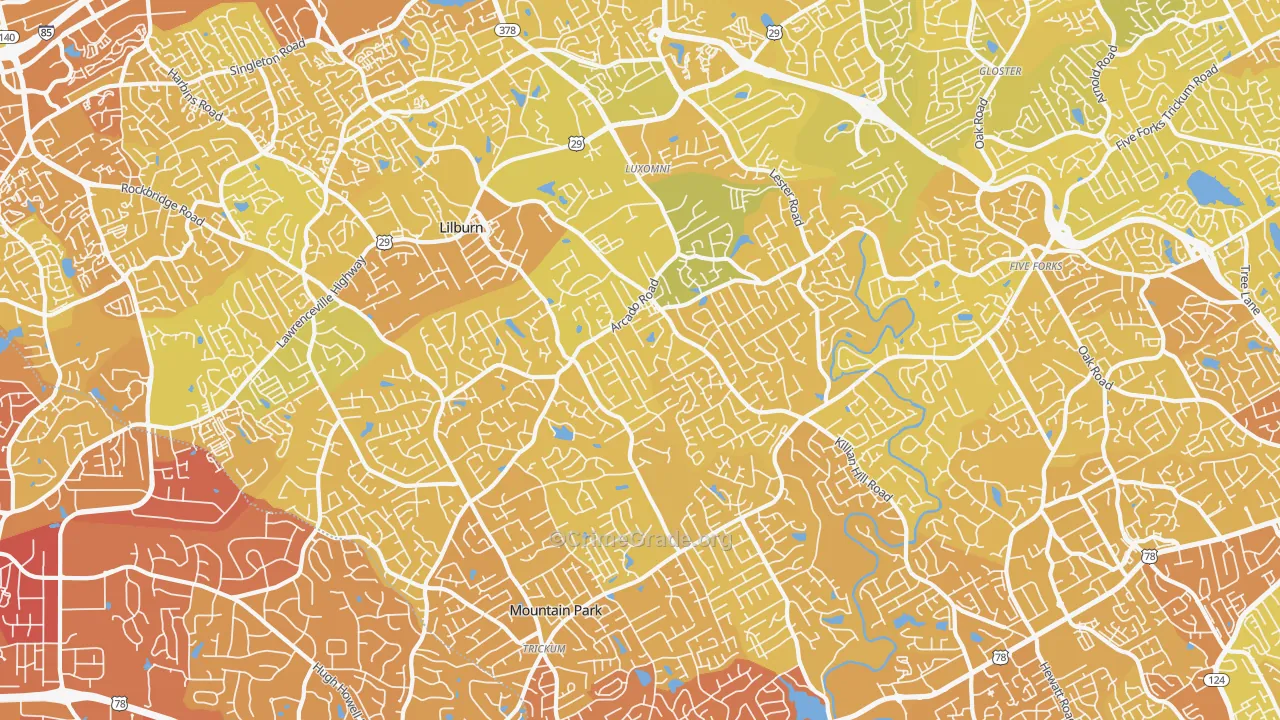 Lilburn, GA Map of Vehicle Theft Rates