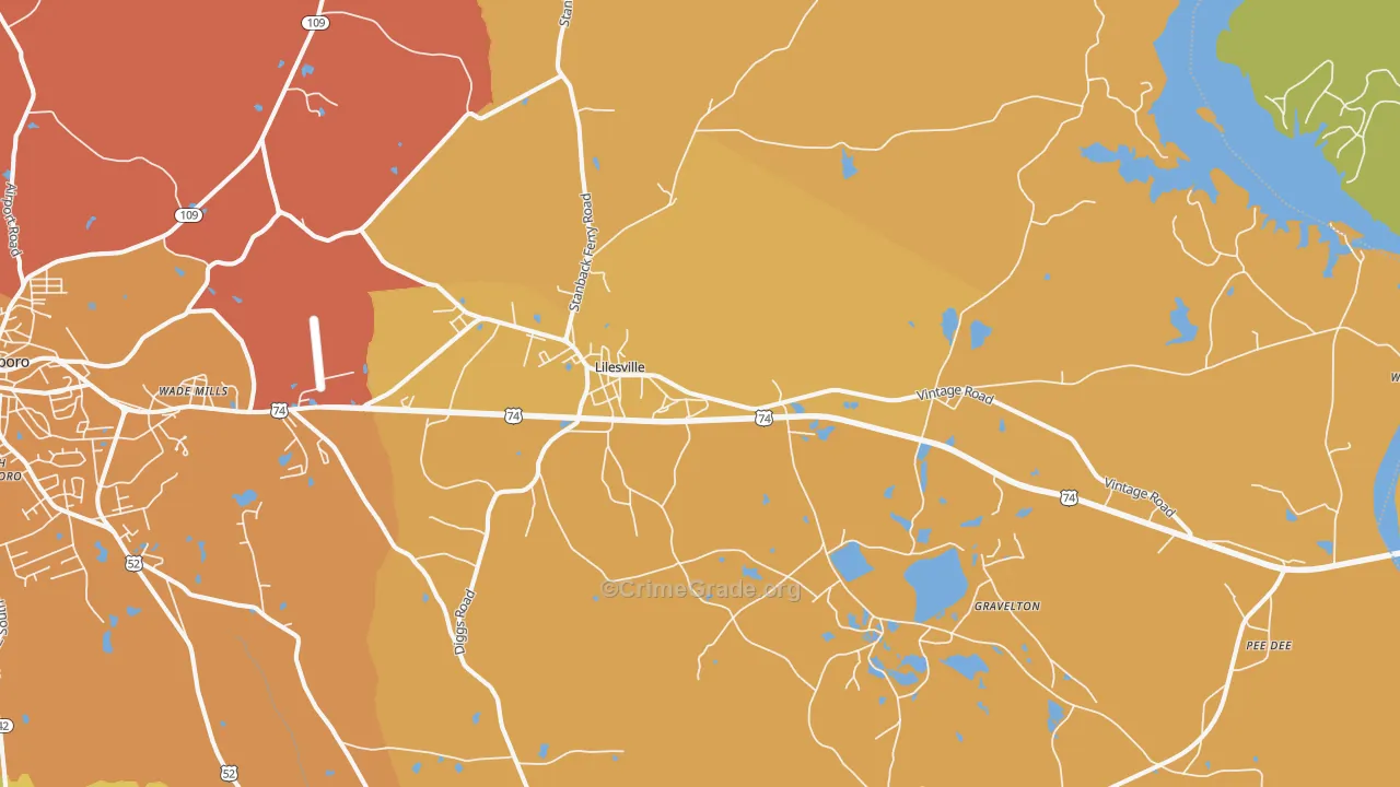 Lilesville, NC Map of Vehicle Theft Rates
