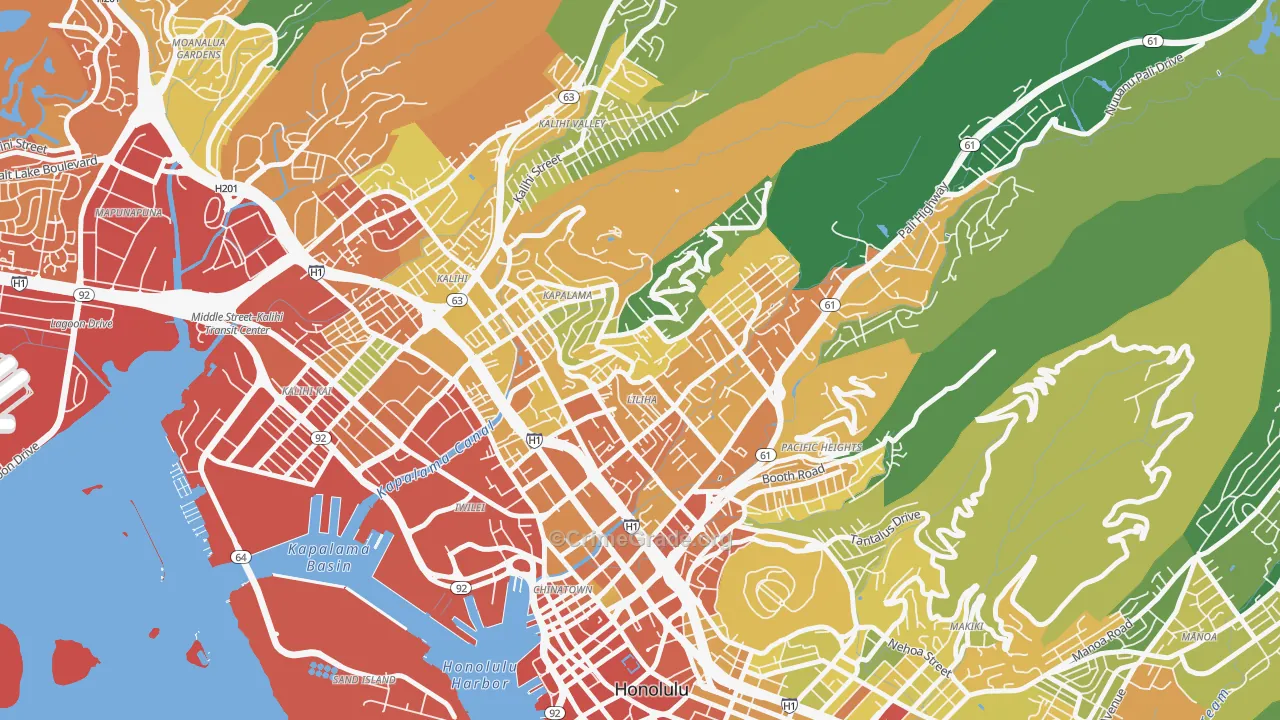 Liliha-Kapalama, Honolulu, HI Map of Vehicle Theft Rates