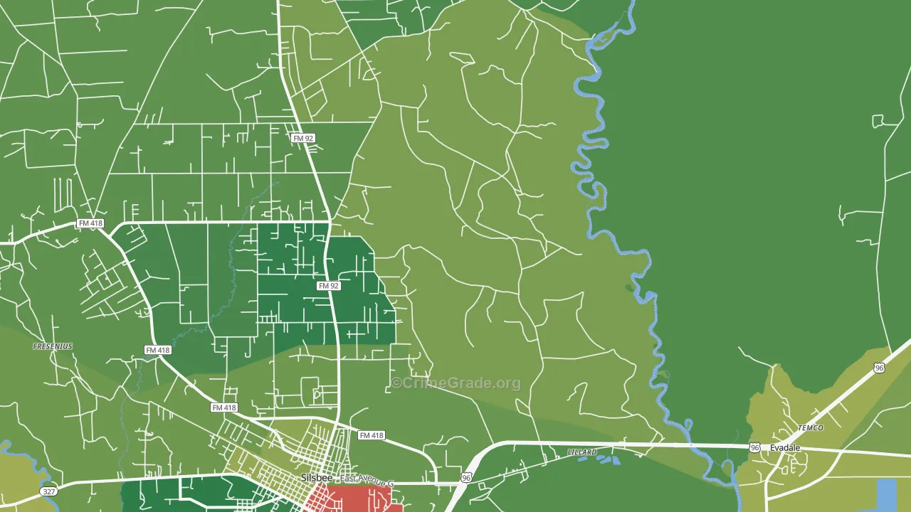 Lillard, TX Map of Vehicle Theft Rates