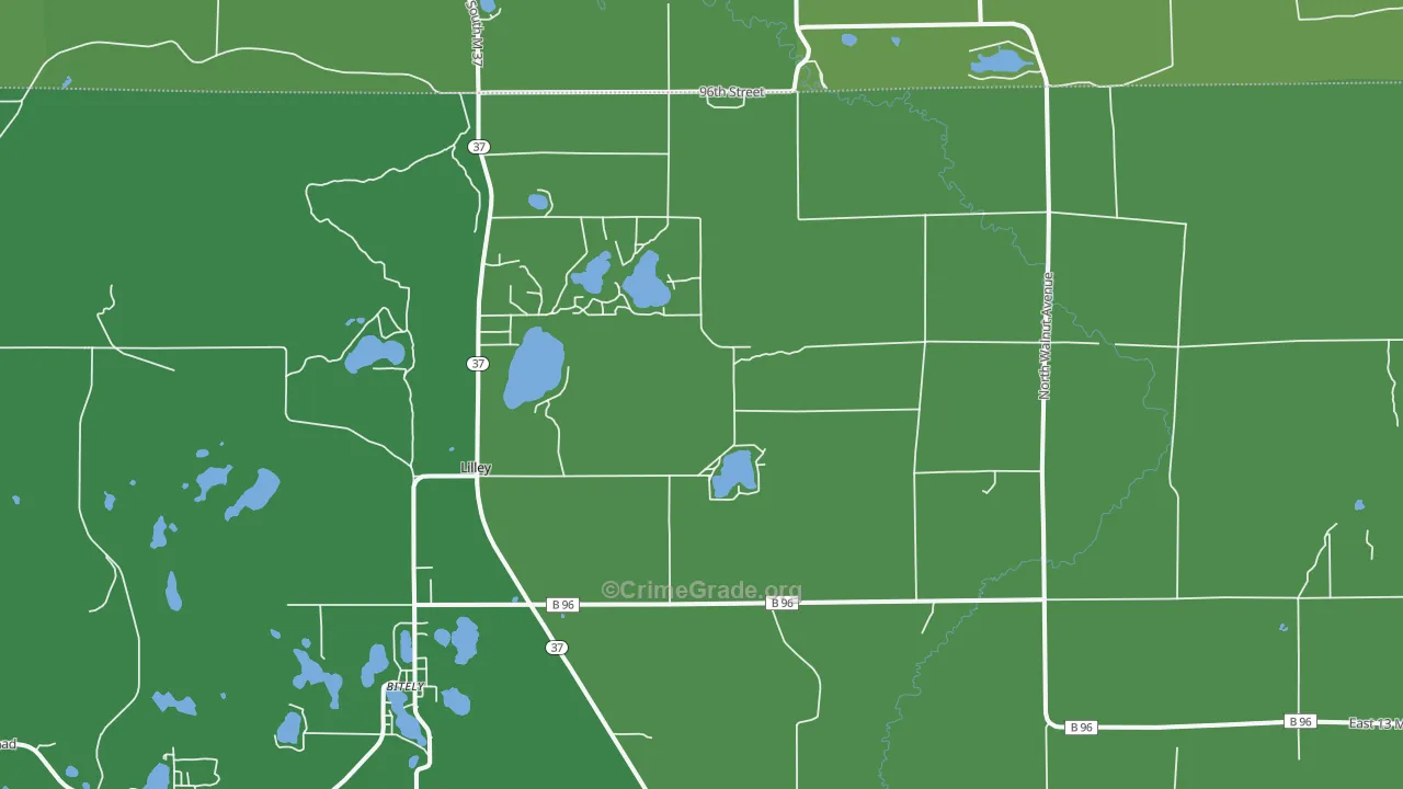 Lilley, MI Map of Vehicle Theft Rates