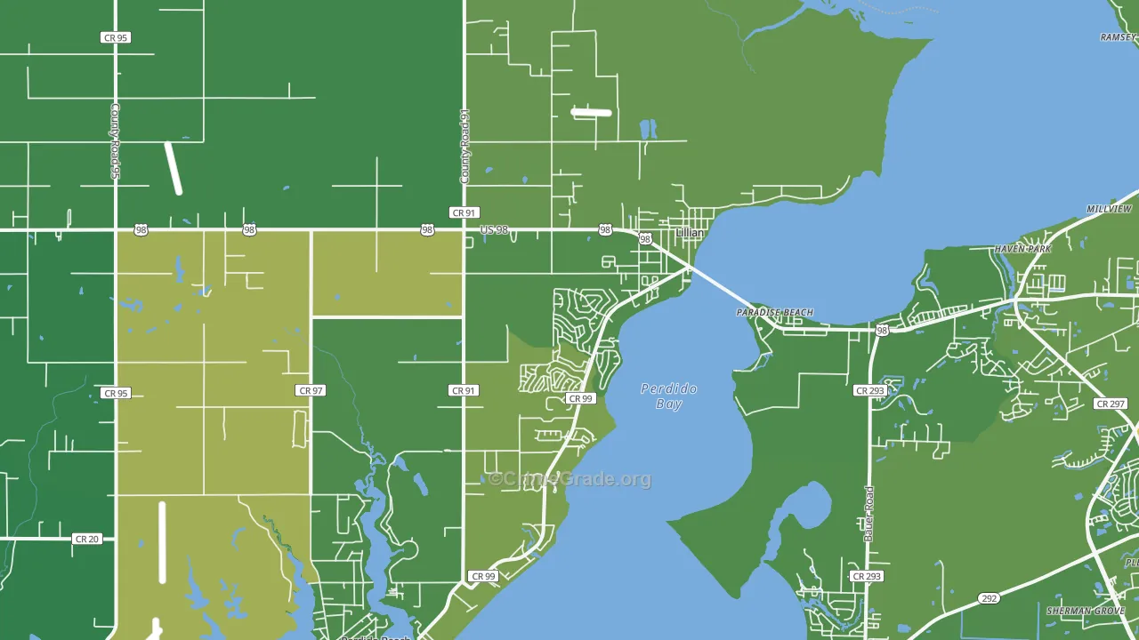 Lillian, AL Map of Vehicle Theft Rates