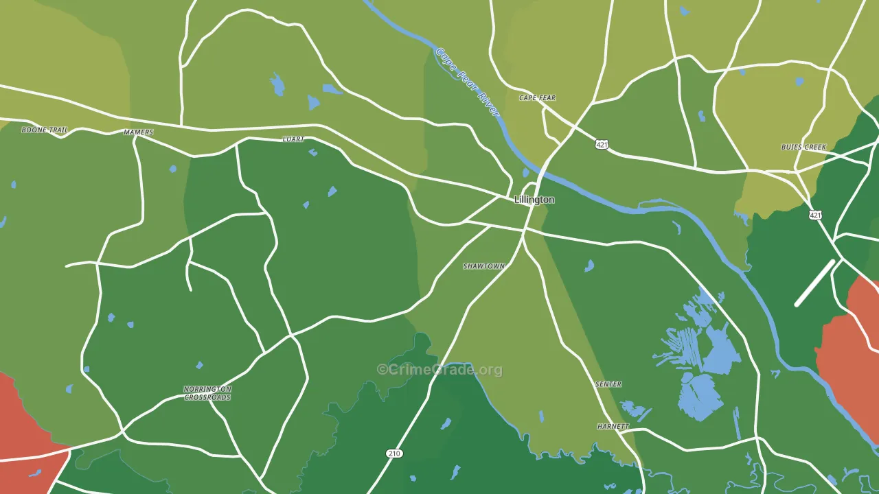 Lillington, NC Map of Vehicle Theft Rates