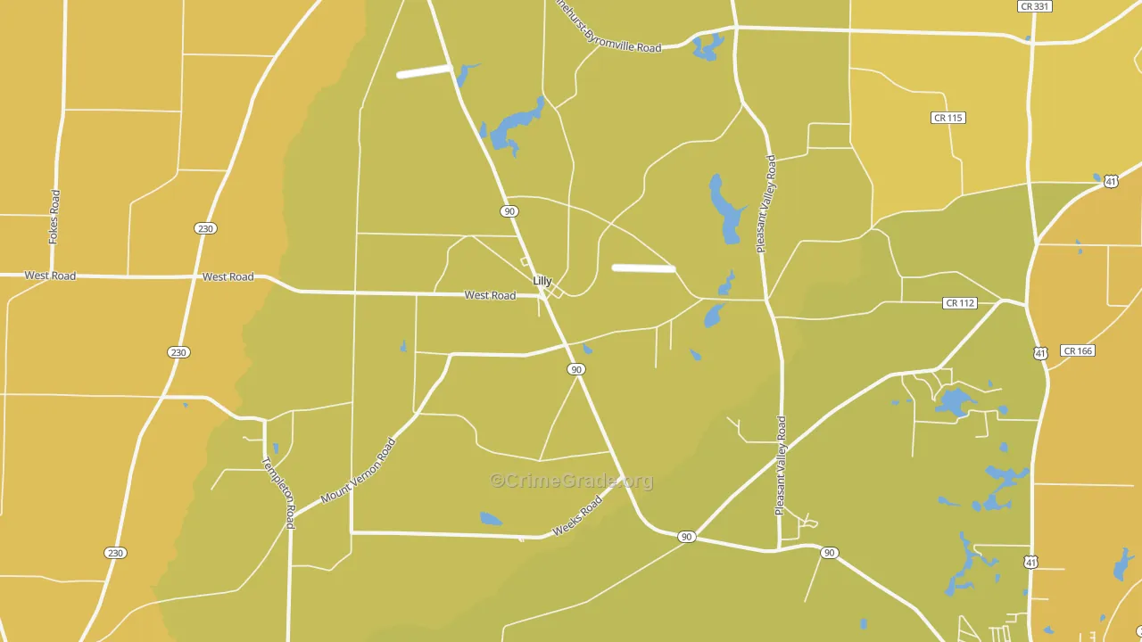 Lilly, GA Map of Vehicle Theft Rates