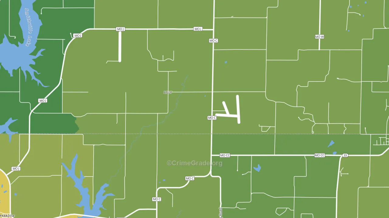 Lilly, MO Map of Vehicle Theft Rates