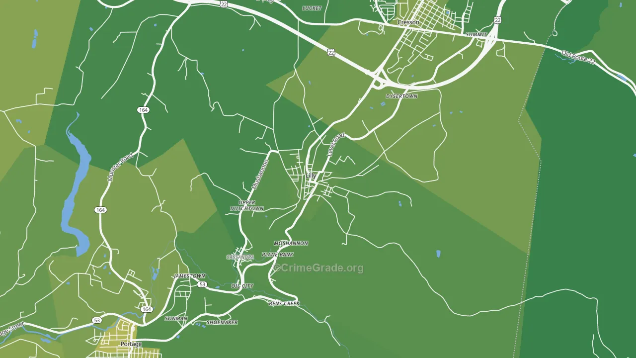 Lilly, PA Map of Vehicle Theft Rates