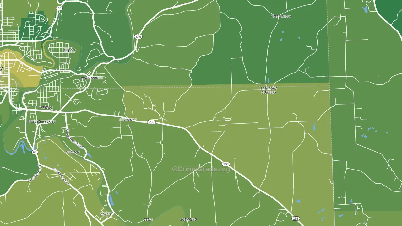 Lillyville, PA Map of Vehicle Theft Rates