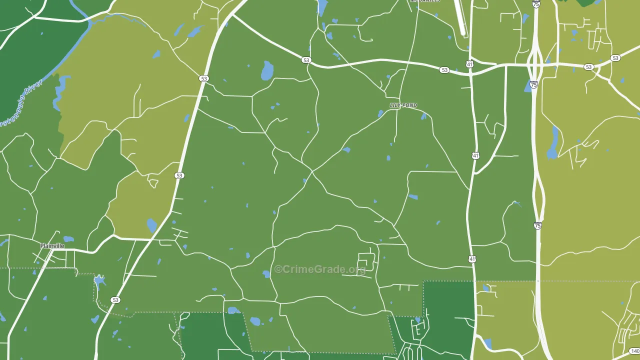 Lily Pond, GA Map of Vehicle Theft Rates