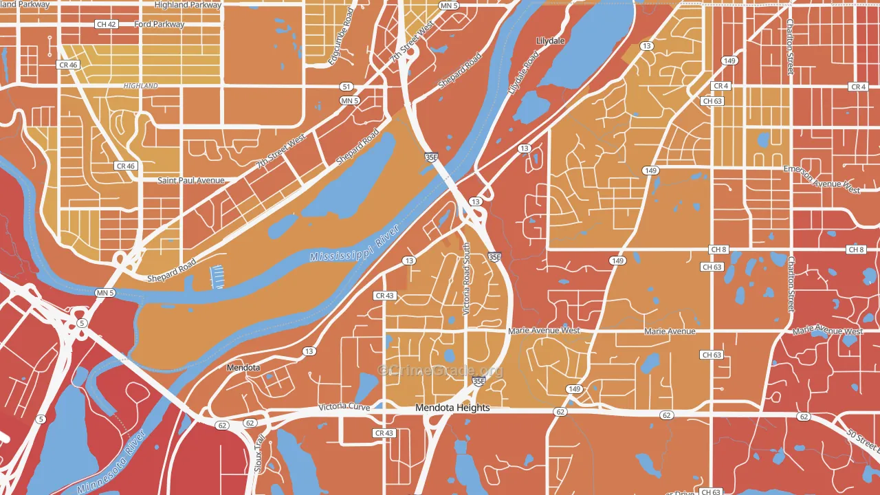 Lilydale, MN Map of Vehicle Theft Rates