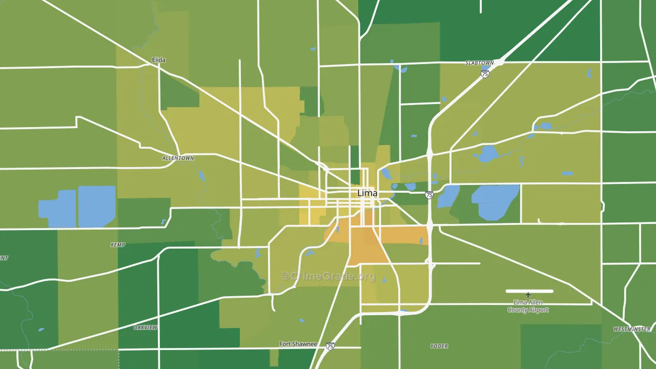 Lima, OH Map of Vehicle Theft Rates