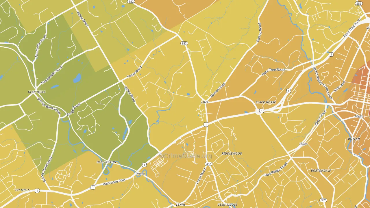 Lima, PA Map of Vehicle Theft Rates