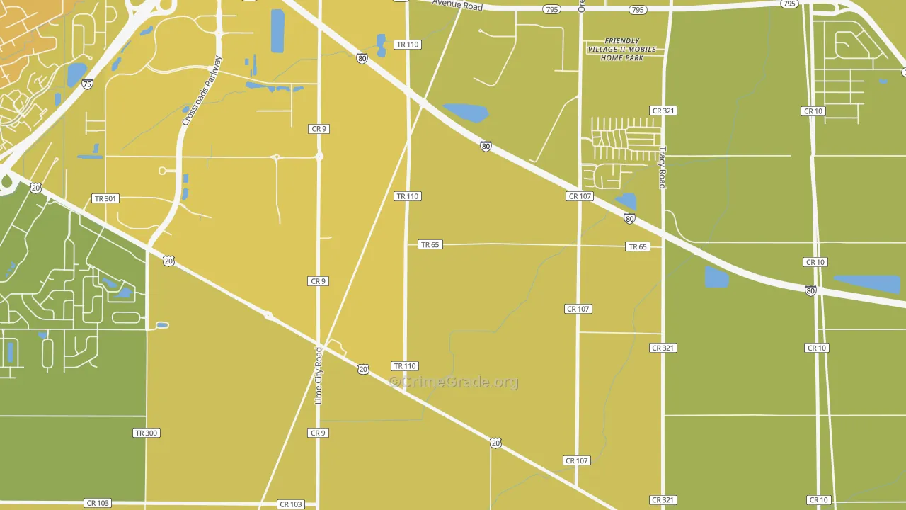 Lime City, OH Map of Vehicle Theft Rates