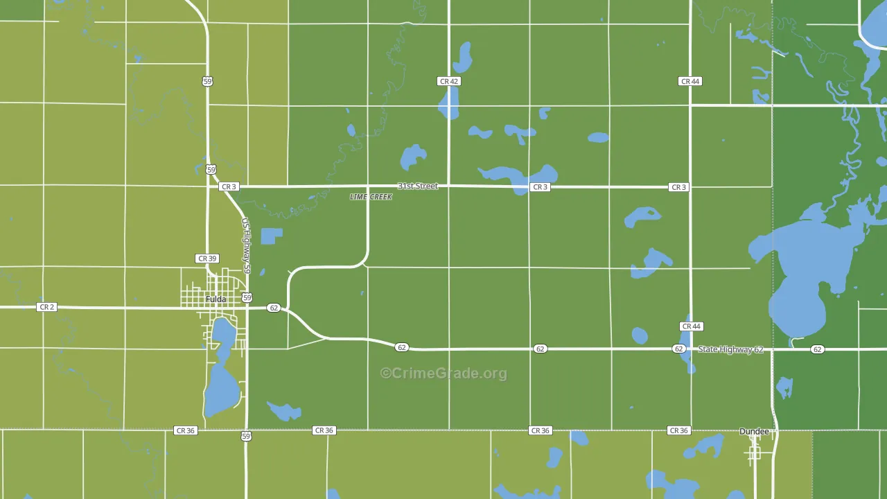 Lime Creek, MN Map of Vehicle Theft Rates