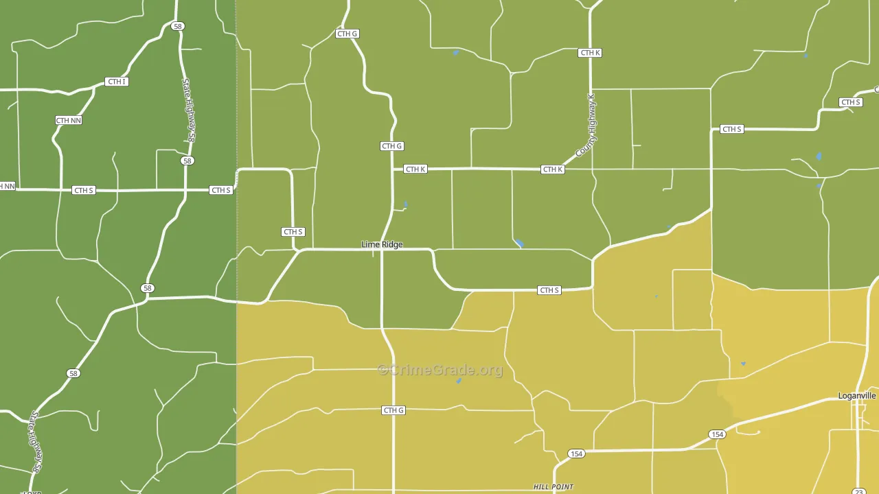 Lime Ridge, WI Map of Vehicle Theft Rates
