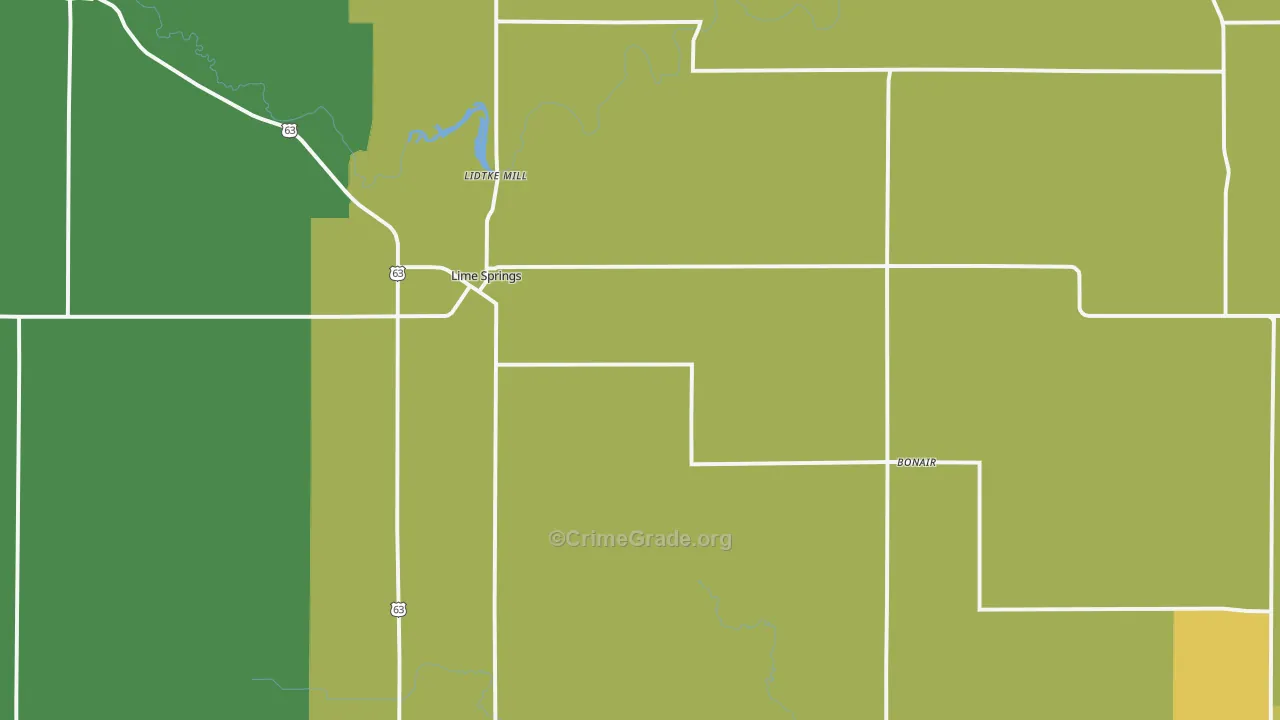Lime Springs, IA Map of Vehicle Theft Rates