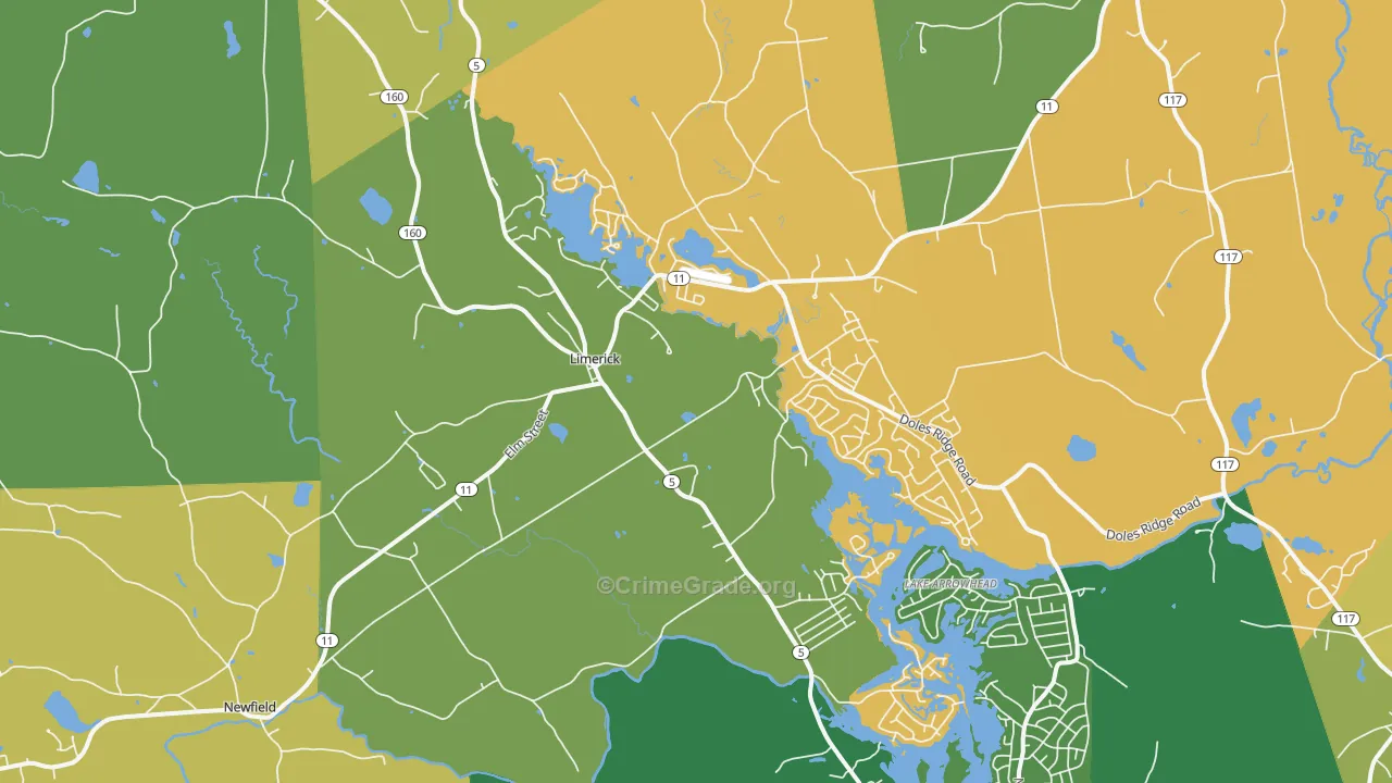 Limerick, ME Map of Vehicle Theft Rates