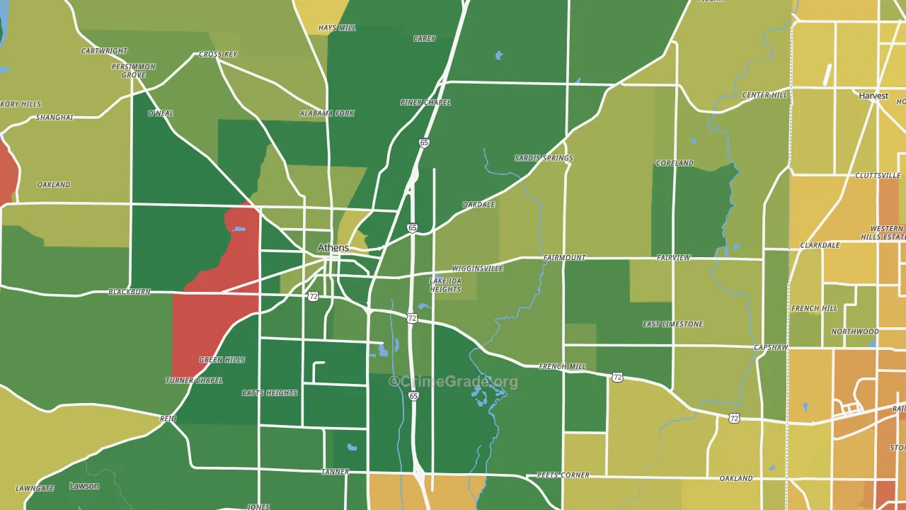Limestone County, AL Map of Vehicle Theft Rates