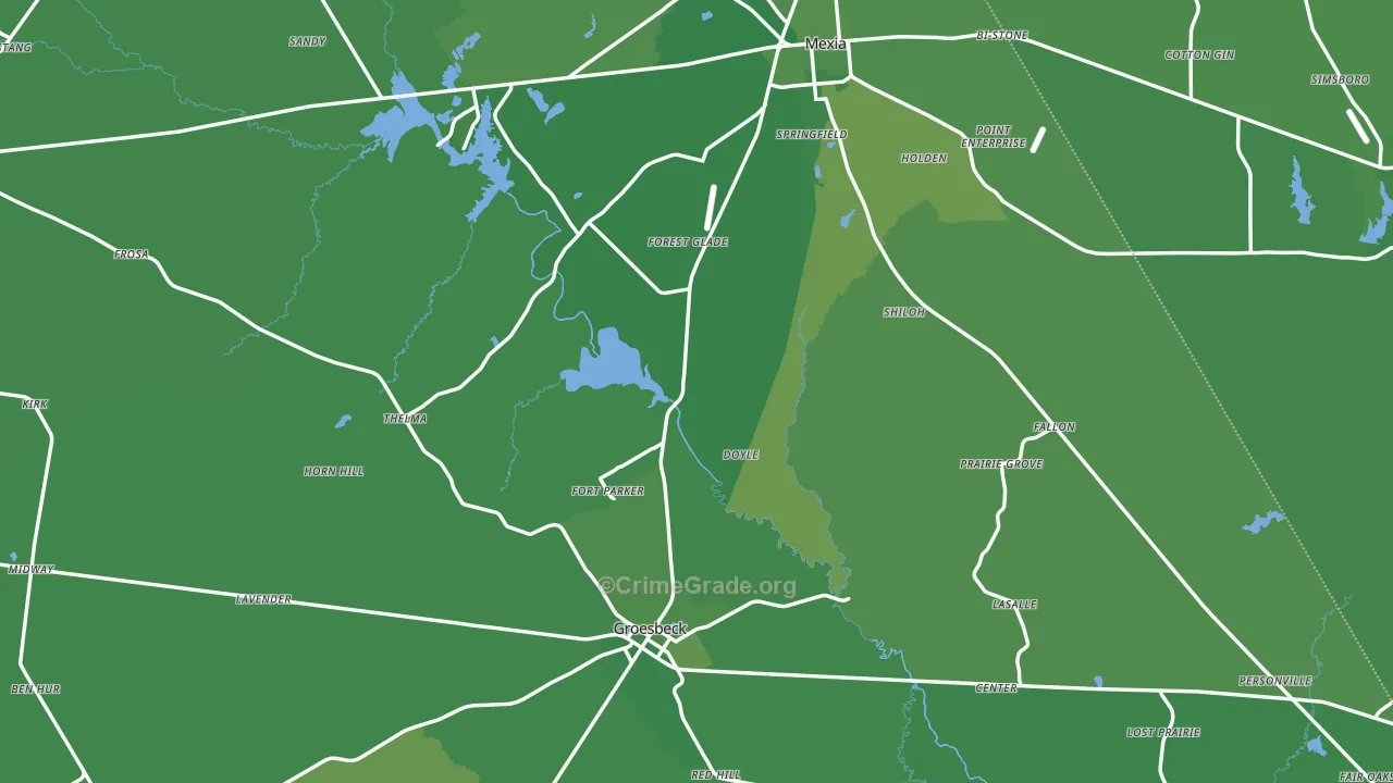 Limestone County, TX Map of Vehicle Theft Rates