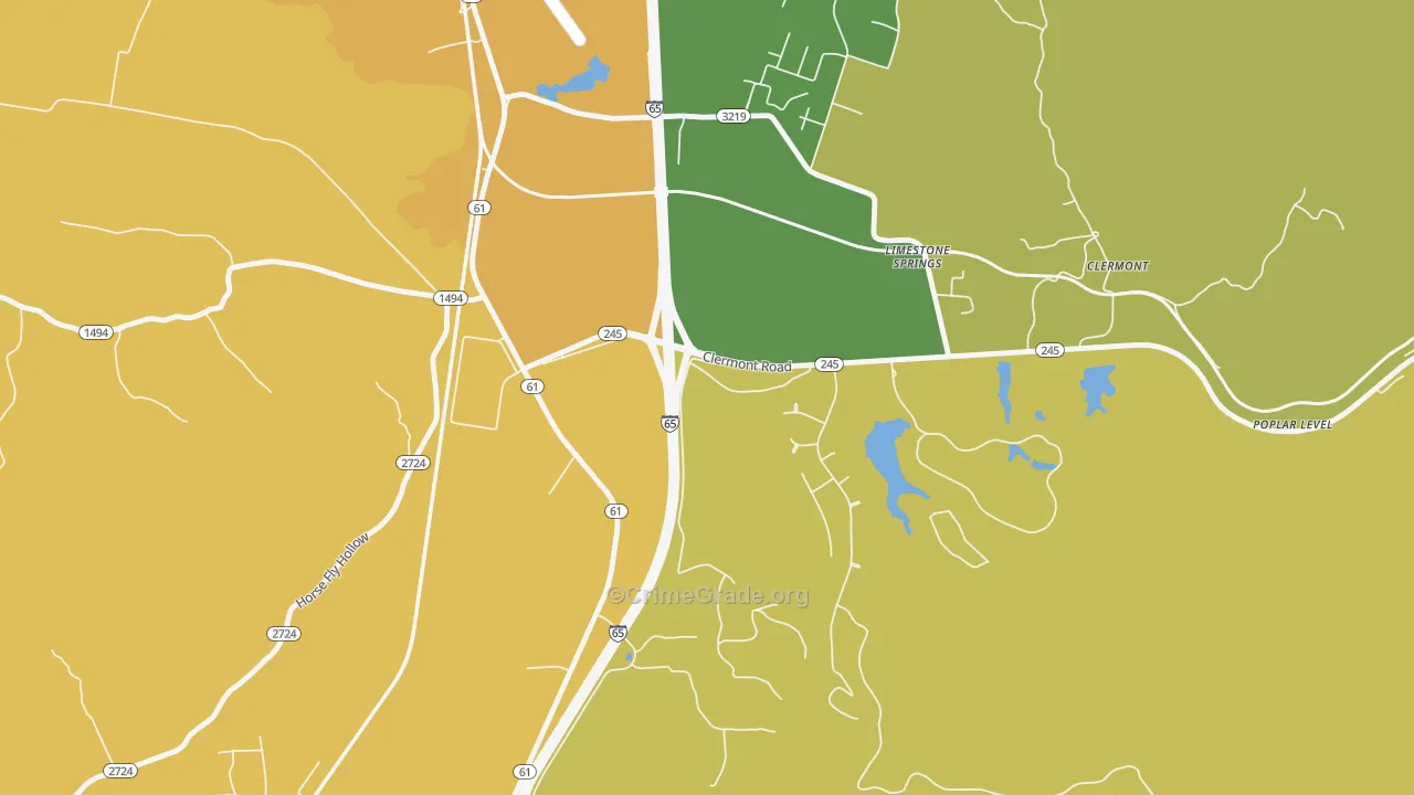 Limestone Springs, KY Map of Vehicle Theft Rates