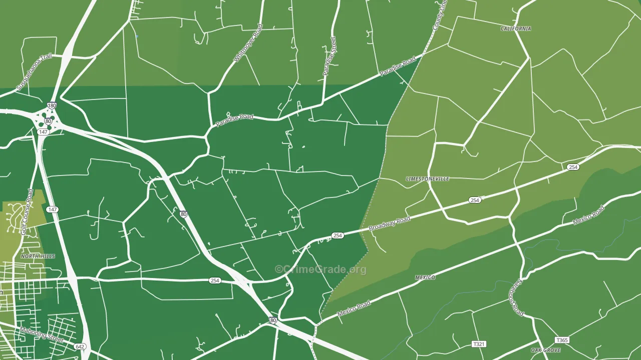 Limestoneville, PA Map of Vehicle Theft Rates