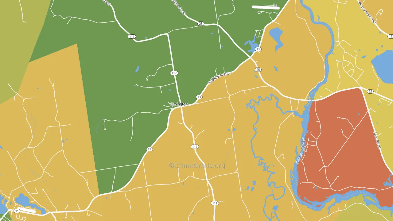 Limington, ME Map of Vehicle Theft Rates