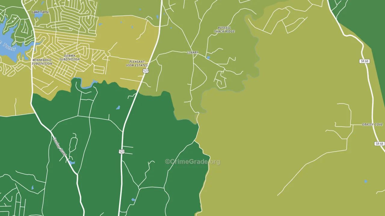 Linary, TN Map of Vehicle Theft Rates
