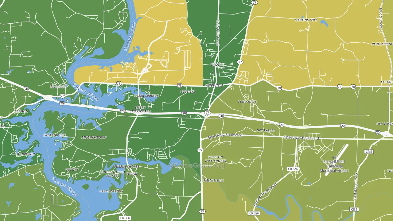Lincoln, AL Map of Vehicle Theft Rates
